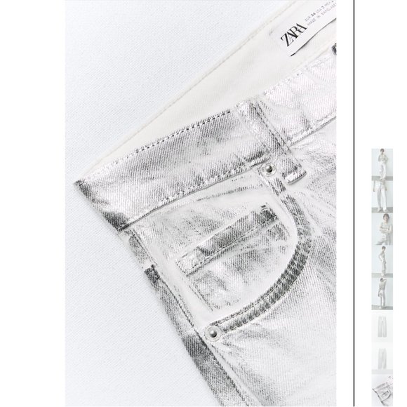 NWT ZARA METALLIC HIGH RISE JEANS WHITE - Picture 4 of 8